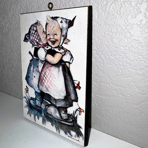 Vintage Hummel Style Wall Plaque • Small Wood Hanging Decor - Picture 2 of 8